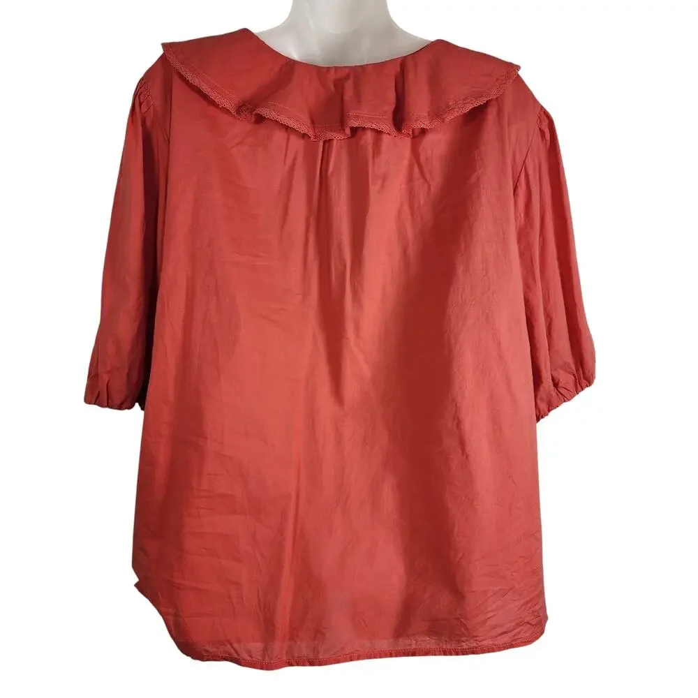 Old Navy Womens Ruffle Collar Button Top Cactus Bloom XXL Short Bubble Sleeve